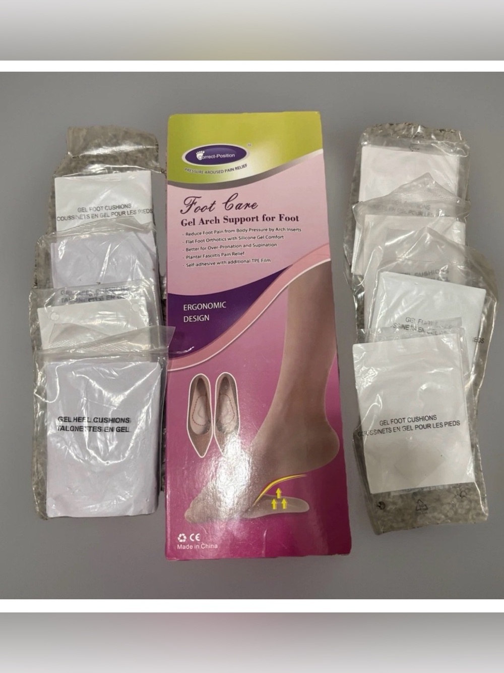 Silicone Gel Heel Shoe Inserts & Arch Support absorbs shock self adhesive Lot